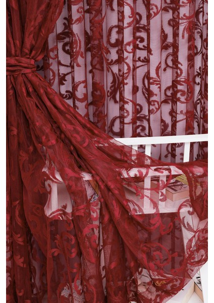 Şal Desen Bordo Örme Kırışmayan Pilesiz Tül Perde fiyatları