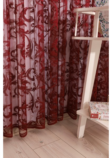 Şal Desen Bordo Örme Kırışmayan Pilesiz Tül Perde modelleri