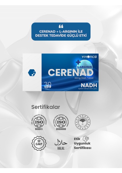 Cerenad+ L-Arginin 3'lü Dilaltı Tablet - Nadh ve L-Arginin İçeren Takviye Edici Gıda