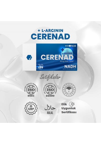 Cerenad+ L-Arginin 3'lü Dilaltı Tablet - Nadh ve L-Arginin İçeren Takviye Edici Gıda