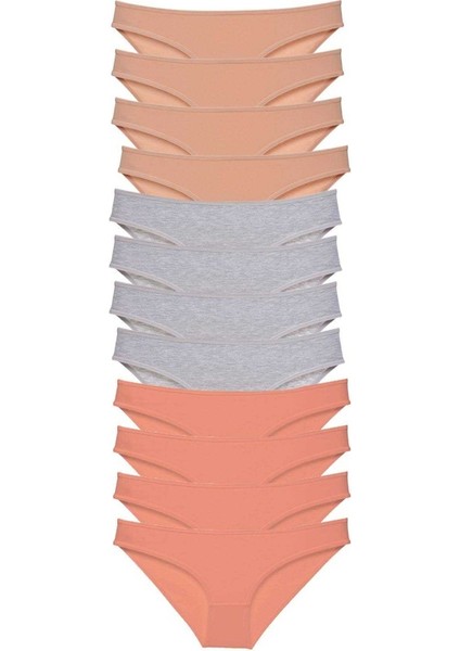 12 Adet Süper Eko Set Likralı Kadın Slip Külot Ten Gri Pudra10