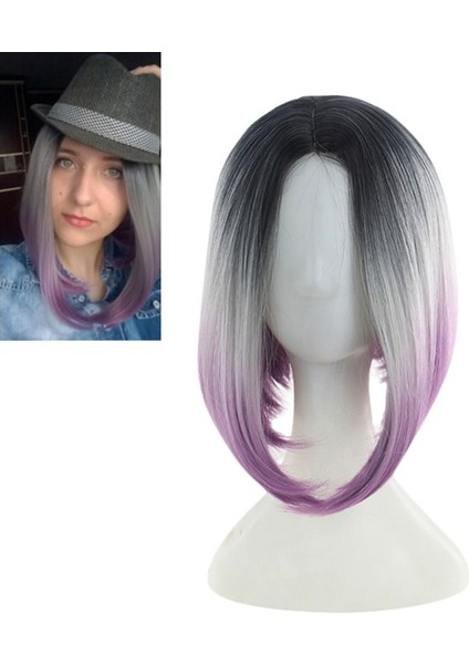 Moda Sentetik Kısa Boyama Bob Mix Renk Kadınlar Için Doğal Saç Tam Peruk (Yurt Dışından)