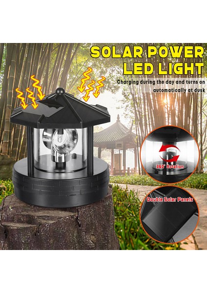 LED Güneş Enerjili Deniz Feneri 360 ° Dönen Deniz Feneri Manzara Su Geçirmez Dönebilen Açık Güneş Işık Lambası Ev Bahçe Yard Dekor Için Asılı (Siyah) (Yurt Dışından) modelleri