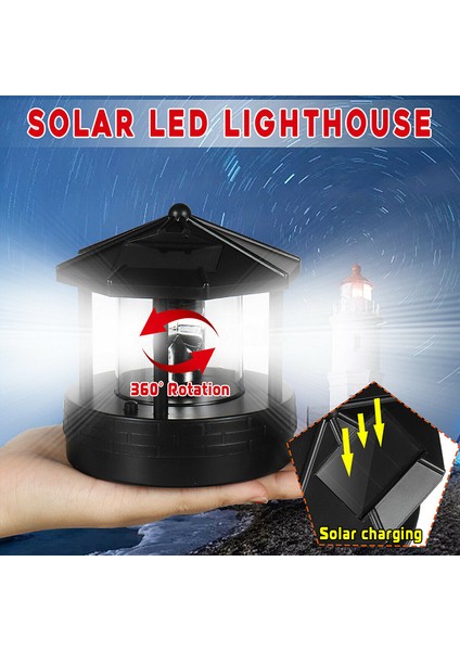 LED Güneş Enerjili Deniz Feneri 360 ° Dönen Deniz Feneri Manzara Su Geçirmez Dönebilen Açık Güneş Işık Lambası Ev Bahçe Yard Dekor Için Asılı (Siyah) (Yurt Dışından) fırsatları