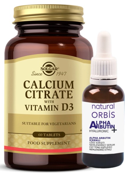 Calcium Citrate Vitamin D3 60 Tablet (Hediye Alpha Arbutin %2 Serum 30 ml Kalsiyum Sitrat) Skt:09/24