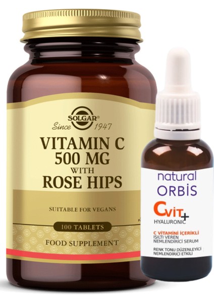 Vitamin C With Rose Hips 500 Mg 100 Tablet (Vitamin C Serum 30 ml Hediyeli Roze)