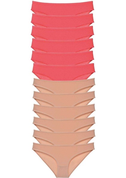 12 adet Süper Eko Set Likralı Kadın Slip Külot Fuşya Ten