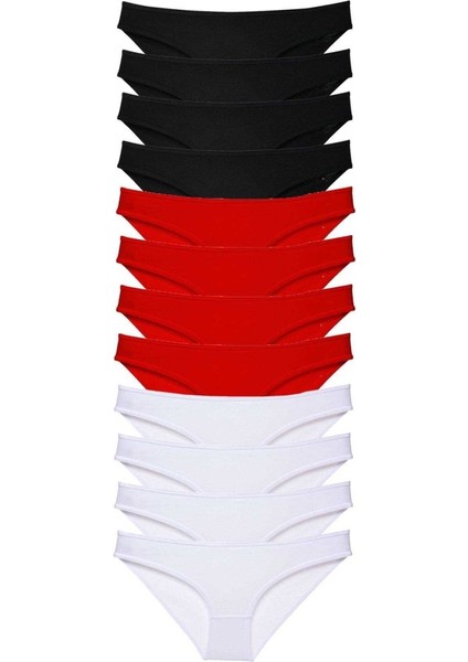 12 adet Süper Eko Set Likralı Kadın Slip Külot Siyah Kırmızı Beyaz