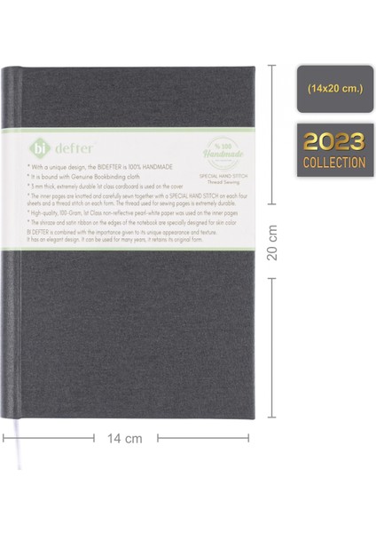 Noktalı Defter - %100 El Yapımı, El Dikişi (İplik Dikiş) Özel Tasarım – 1. Sınıf Hakiki Cilt Bezi ile Ciltlenmiştir. “Benzersiz Ürün” A/5 Gri