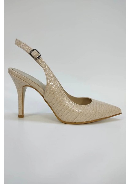 Bej Yılan Derisi Desenli Stiletto Sivri Burun Kadın Topuklu Ayakkabı fiyatları