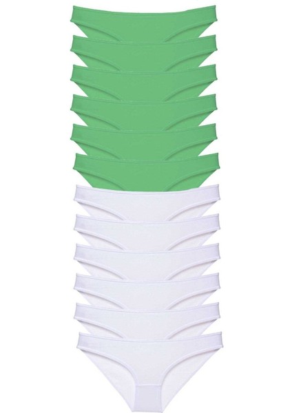 12 Adet Eko Set Likralı Kadın Slip Külot Yeşil Beyaz10