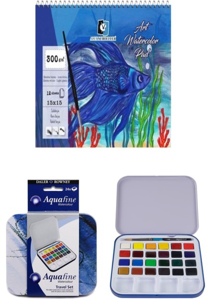 Alex Spiralli Suluboya Defteri 300 gr 12 Yp 15X15 cm Daler Rowney Aquafine Suluboya Set 24'lü