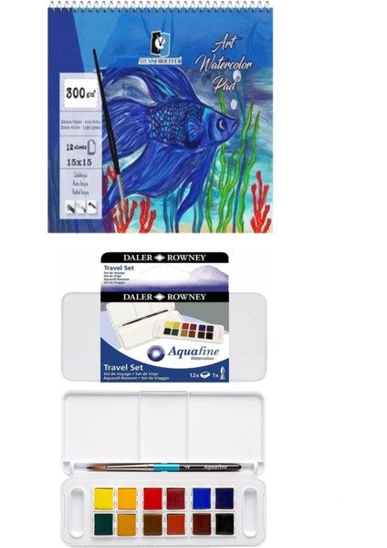 Alex Spiralli Suluboya Defteri 300 gr 12 Yp 15X15 cm Daler Rowney Aquafine Suluboya Set 12'li