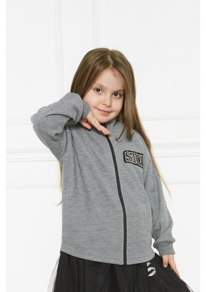 Çocuk Unisex Gri Stop Mont - Ceket Bebek Hırka Kız Erkek Çocuk Fermuarlı Dış Giyim Kidsabu