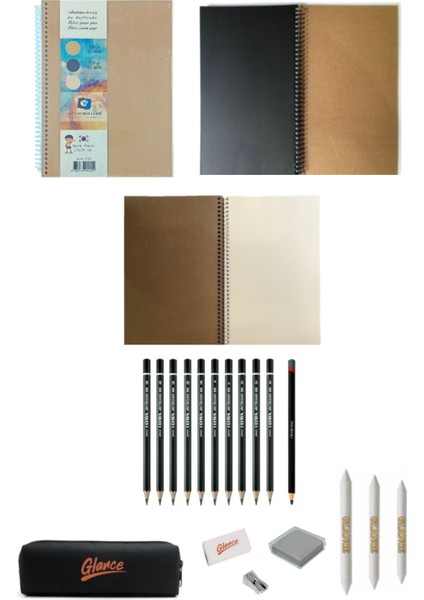 Alex Schoeller Karma Defter 75 Yaprak 17 x 24 cm Lyra Dereceli Kalem Çantalı Eskiz Çizim Seti