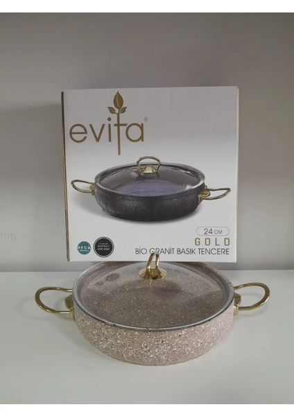 Evita 24 cm Gold Bio Granit Basık Tencere