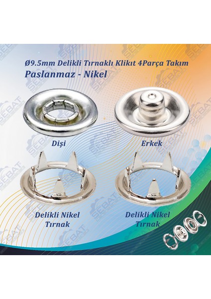 9.5 Klikıt Delikli Tırnak Paslanmaz (4 Parça Set) 7200 Set