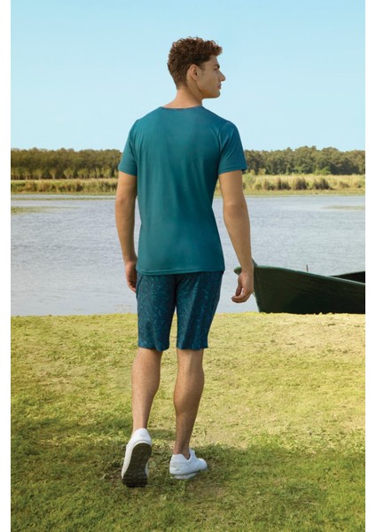 Erkek Yeşil Baskılı Şort T-Shirt Pijama Takımı 4833