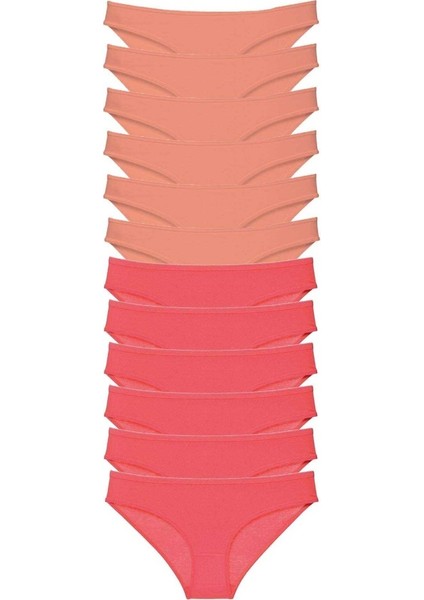 12 Adet Eko Set Likralı Kadın Slip Külot Pudra Fuşya10