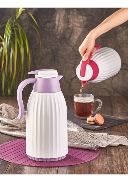 1.5 Lt Oluklu Gövde Cam Termos - LİLA