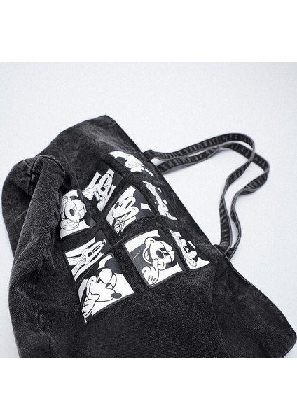 Yeni Kadınların Çantası Siyah Dokuz Saray Mickey Fare Modu Denim Büyük Kapacitet Birinci Çanta Toplu Çanta (Yurt Dışından) fırsatları