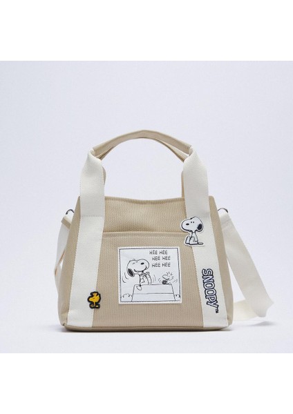 Yaz Yeni Kadınların Çantası Beige Snoopy, Midi Kaba Çantası S Iradan Omuz Topu Alışveriş Çantası Izledi. (Yurt Dışından)