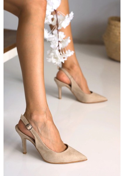Ten Süet Stiletto Sivri Burun Kadın Topuklu Ayakkabı