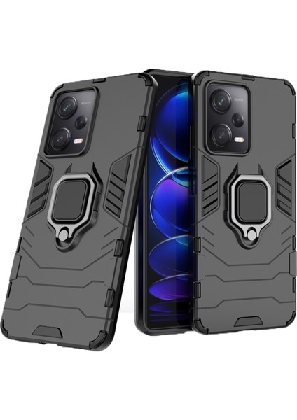 Xiaomi Redmi Note 12 Pro (Global) Batman Serisi Yüzük Standlı Armor Kılıf - Siyah AL3349