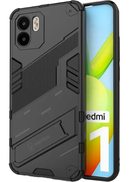 Xiaomi Redmi A1 / A1 Plus Matrix Serisi Armor Standlı Perfect Koruma Kılıf -Siyah AL3416