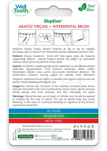 Stopever Well Tooth Arayüz Fırçası Normal Boy 2 Paket- 80 Adet