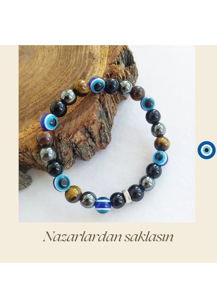 Nazar Boncuklu Doğal Taş Unisex Enerji Bilekliği
