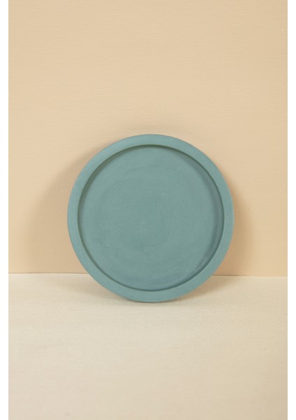 Beton Mavi Yuvarlak Altlık Sunumluk Tepsi Beton Dekoratif Altlık