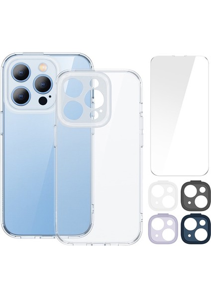 Illusion Series iPhone 14 Pro Silikon Kılıf +Tempered Ekran Koruyucu +4x Kamera Koruyucu Set