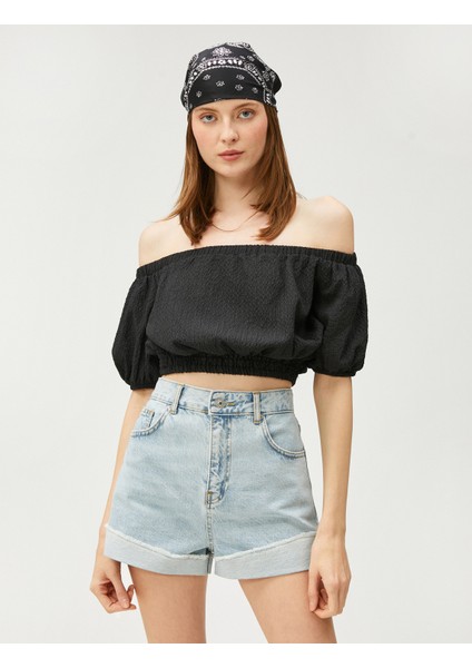 Crop Bluz Omzu Açık Balon Kollu modelleri
