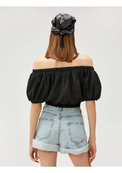 Crop Bluz Omzu Açık Balon Kollu fırsatları