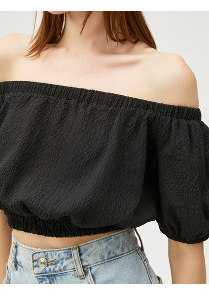 Crop Bluz Omzu Açık Balon Kollu indirimleri