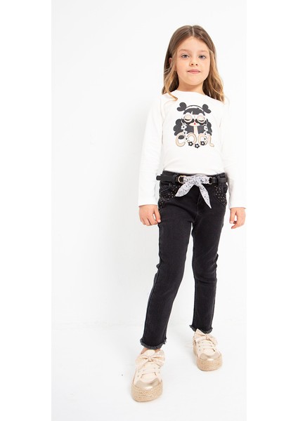 Kız Çocuk Kemerli Pantolon Siyah 3509