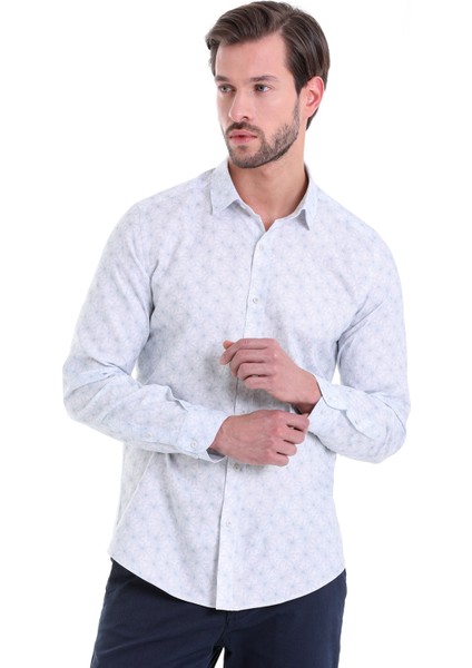 Mint Baskılı Slim Fit Gömlek