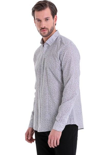 Erkek Kahverengi Desenli Slim Fit Gömlek