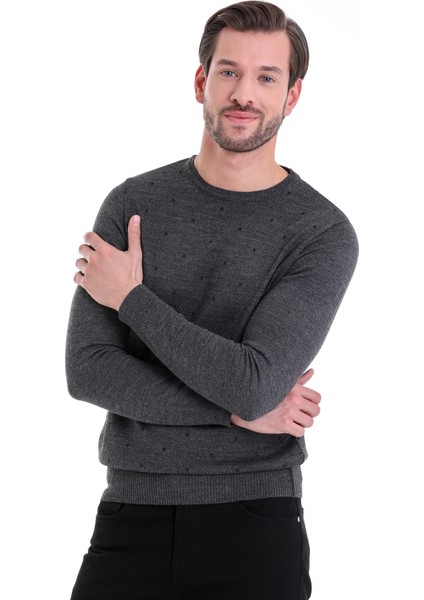 Erkek Gri Desenli Bisiklet Yaka Yünlü Triko Kazak fiyatları