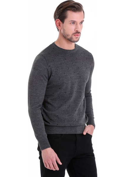 Erkek Gri Desenli Bisiklet Yaka Yünlü Triko Kazak modelleri