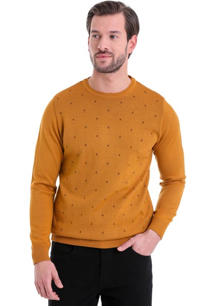 Erkek Hardal Desenli Bisiklet Yaka Yünlü Triko Kazak fiyatları