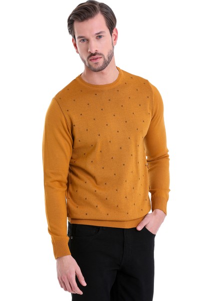 Erkek Hardal Desenli Bisiklet Yaka Yünlü Triko Kazak modelleri