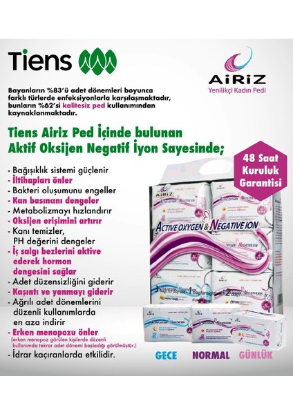 Ny Moda Tiens Airiz Medikal Hijyenik Organik 6 Lı Paket Ped Seti 98 Adet Ny-Tiens Airiz