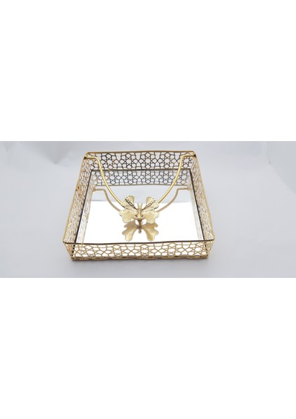 Dekoratif ve Şık Gold Renkli Metal Ferforje Aynalı Lüx Peçetelik Model 03