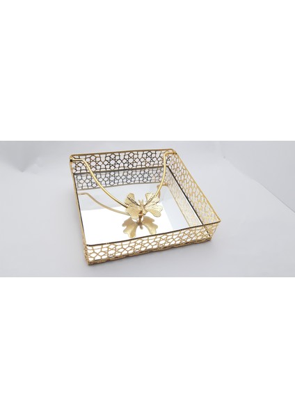 Dekoratif ve Şık Gold Renkli Metal Ferforje Aynalı Lüx Peçetelik Model 03 fiyatları