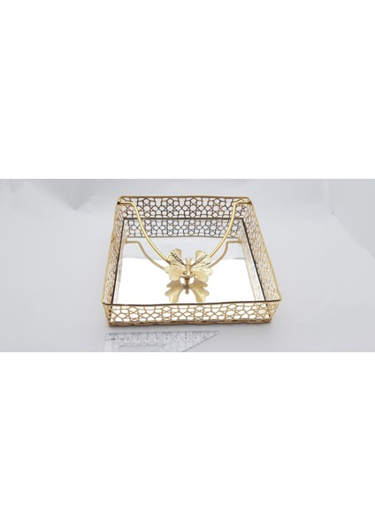 Dekoratif ve Şık Gold Renkli Metal Ferforje Aynalı Lüx Peçetelik Model 03 modelleri