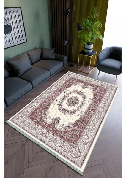 Salon Halısı Modern Bordo Yolluk Kaymaz Yuvarlak Oval Kesme Ince Yıkanabilir Halı