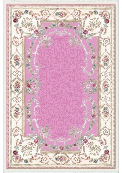 Salon Halısı Spor Pembe Krem Yolluk Kaymaz Yuvarlak Oval Kesme Ince Yıkanabilir Halı