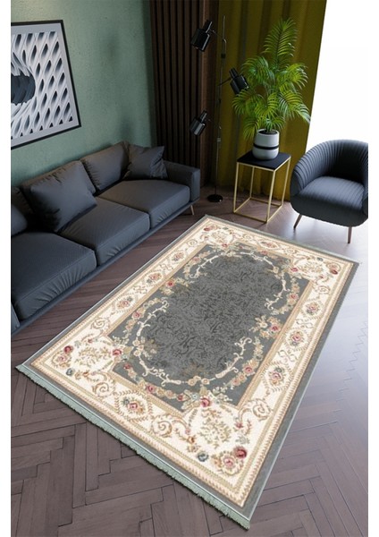 Salon Halısı Modern Lacivert Krem Yolluk Kaymaz Yuvarlak Oval Kesme Ince Yıkanabilir Halı